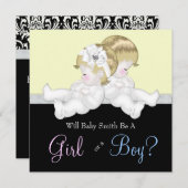 Elegante Black Damask Gender Reveal Kaart (Voorkant / Achterkant)