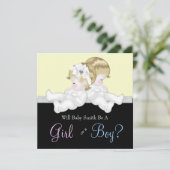 Elegante Black Damask Gender Reveal Kaart (Staand voorkant)
