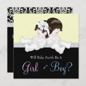 Elegante Black Damask Geslacht Reveal Douche Kaart (Voorkant / Achterkant)