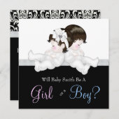 Elegante Black Damask Geslacht Reveal Douche Kaart (Voorkant / Achterkant)