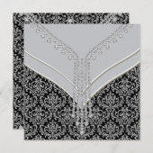 Elegante Black Damask Party Kaart (Voorkant / Achterkant)