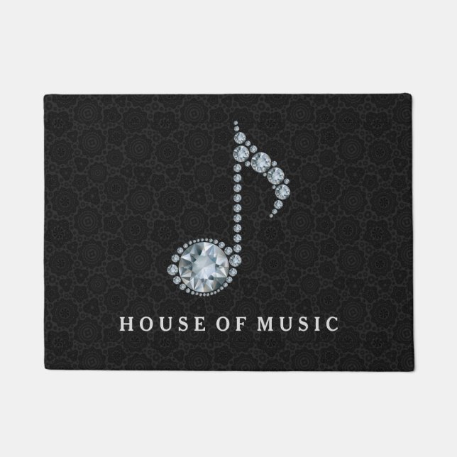Elegante Black Damasks & Diamonds Print Muziek Not Deurmat (Voorkant)