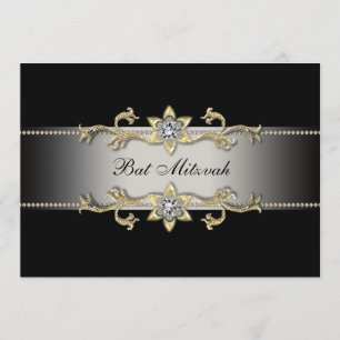 Elegante Black Diamond Gold Bat Mitswa Uitnodiging