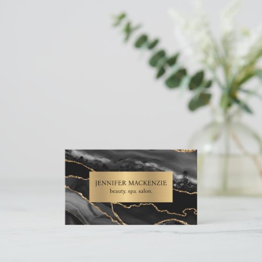 Elegante Black en Gold Agaat Luxe Visitekaartje (Staand voorkant)