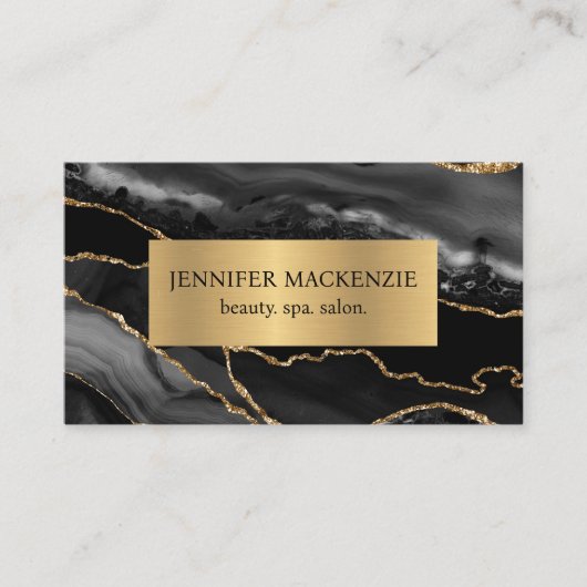 Elegante Black en Gold Agaat Luxe Visitekaartje (Voorkant)