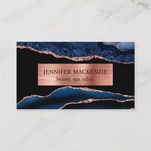 Elegante Black en Navy Blue Roos Gold Agaat Luxury Visitekaartje (Voorkant)