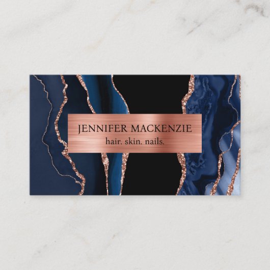 Elegante Black en Navy Blue Roos Gold Agaat Luxury Visitekaartje (Voorkant)