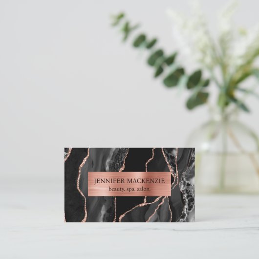 Elegante Black en Roos Gold Agaat Luxury Visitekaartje (Staand voorkant)