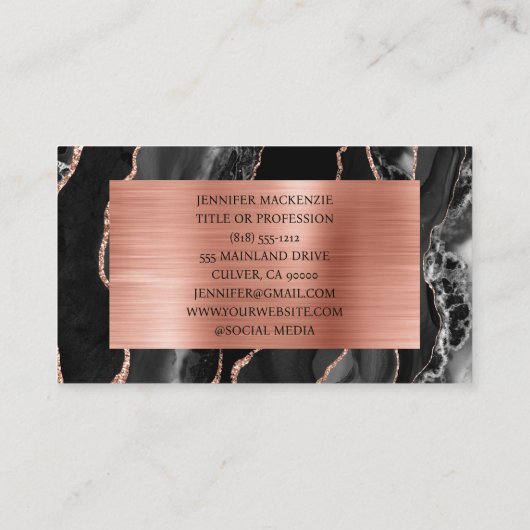 Elegante Black en Roos Gold Agaat Luxury Visitekaartje (Achterkant)