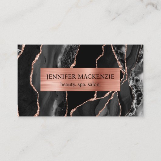 Elegante Black en Roos Gold Agaat Luxury Visitekaartje (Voorkant)