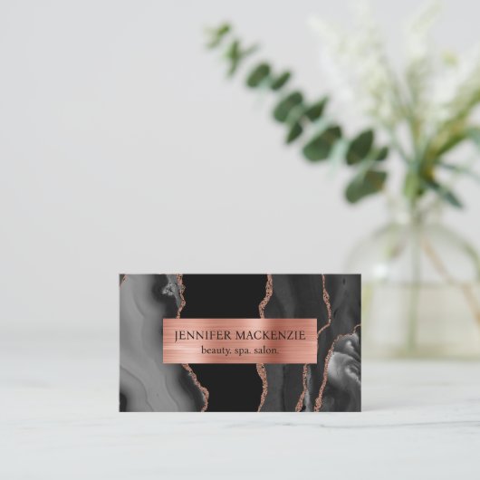 Elegante Black en Roos Gold Agaat Luxury Visitekaartje (Staand voorkant)