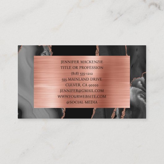 Elegante Black en Roos Gold Agaat Luxury Visitekaartje (Achterkant)
