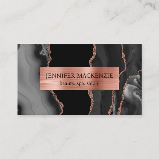 Elegante Black en Roos Gold Agaat Luxury Visitekaartje (Voorkant)