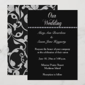 Elegante Black en Silver bruiloft uitnodiging (Voorkant / Achterkant)