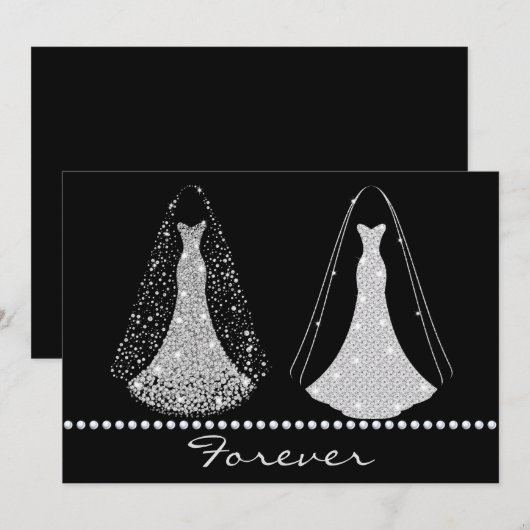 Elegante Black en Silver bruiloft uitnodiging (Voorkant / Achterkant)