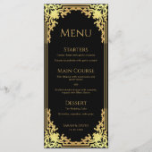 Elegante Black Faux Gold Folie Vintage bruiloft Menu (Voorkant)