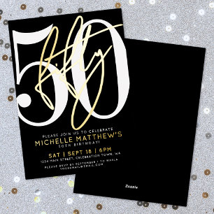 Elegante Black Fifty 50ste verjaardag Goud Folie Uitnodiging