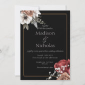 Elegante Black Floral bruiloft uitnodiging (Voorkant)