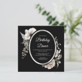 Elegante Black Floral Verjaardag Dinner Party Kaart (Staand voorkant)
