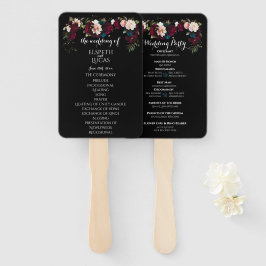 Elegante Black Floral Wedding Program Set van fans Handwaaier