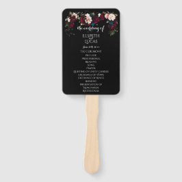 Elegante Black Floral Wedding Program Set van fans Handwaaier