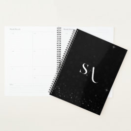Elegante Black Glitter Planner met Initialen
