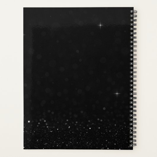 Elegante Black Glitter Planner met Initialen (Achterkant)