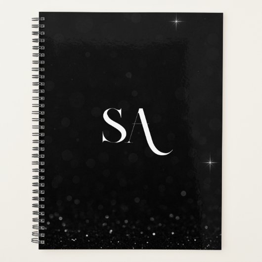 Elegante Black Glitter Planner met Initialen (Voorkant)