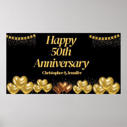 Elegante Black & Gold 50e Jubileum party posters (Voorkant)