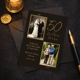Elegante Black Gold 50e Verjaardag Foto Bedankt