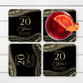 Elegante Black Gold Agaat 20e Jubileum Party Kartonnen Onderzetters