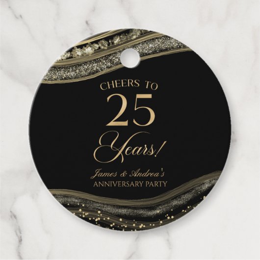 Elegante Black Gold Agaat 25e Jubileum Party Bedankjes Labels (Voorkant)