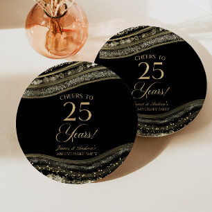 Elegante Black Gold Agaat 25e Jubileum Party Papieren Bordje