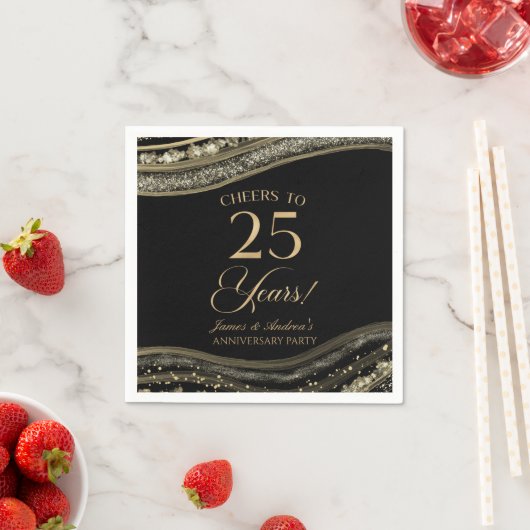 Elegante Black Gold Agaat 25e Jubileum Party Servet (Insitu)