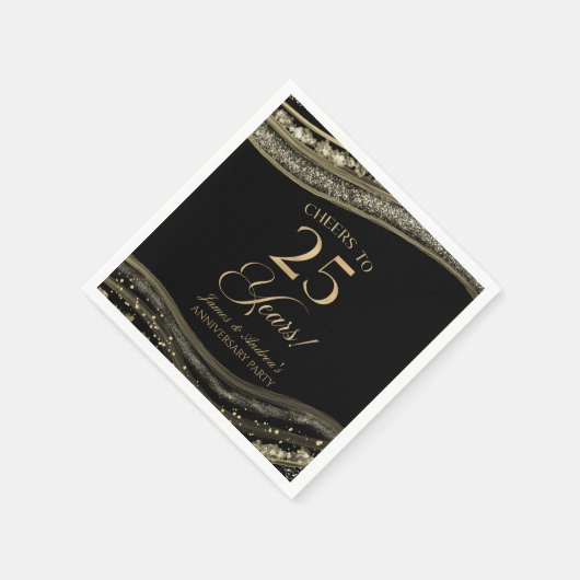 Elegante Black Gold Agaat 25e Jubileum Party Servet (Hoek)