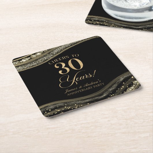 Elegante Black Gold Agaat 30e Jubileum Party Kartonnen Onderzetters (Schuin)