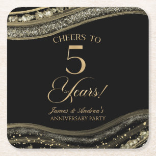 Elegante Black Gold Agaat 5e Jubileum Party Kartonnen Onderzetters