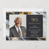 Elegante Black Gold Agaat Foto 90e verjaardag Kaart (Voorkant)