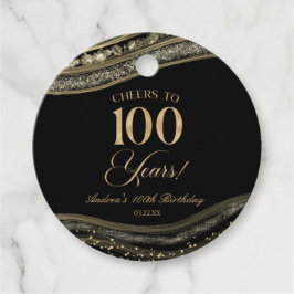 Elegante Black Gold Agate 100ste verjaardagsfeest Bedankjes Labels