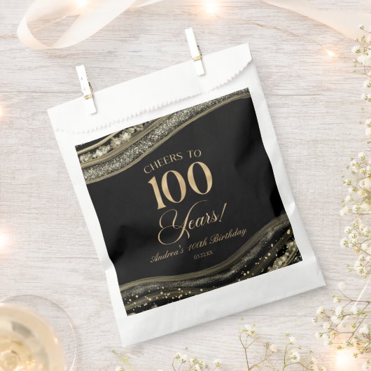 Elegante Black Gold Agate 100ste verjaardagsfeest Bedankzakje (Geknipt)