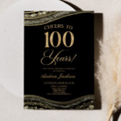 Elegante Black Gold Agate 100ste verjaardagsfeest Kaart