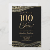 Elegante Black Gold Agate 100ste verjaardagsfeest Kaart (Voorkant)