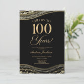 Elegante Black Gold Agate 100ste verjaardagsfeest Kaart (Staand voorkant)