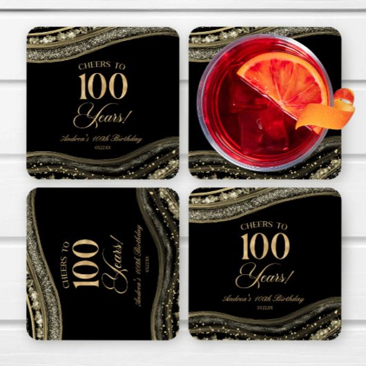 Elegante Black Gold Agate 100ste verjaardagsfeest Kartonnen Onderzetters