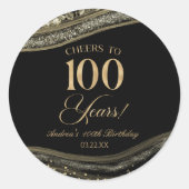 Elegante Black Gold Agate 100ste verjaardagsfeest Ronde Sticker (Voorkant)