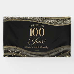Elegante Black Gold Agate 100ste verjaardagsfeestj Spandoek