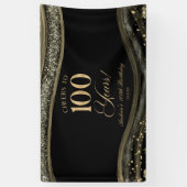 Elegante Black Gold Agate 100ste verjaardagsfeestj Spandoek (Verticaal)