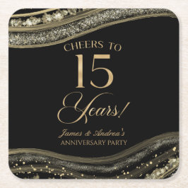 Elegante Black Gold Agate 15e Jubileum Party Kartonnen Onderzetters