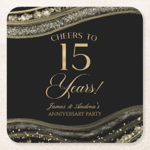 Elegante Black Gold Agate 15e Jubileum Party Kartonnen Onderzetters
