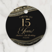 Elegante Black Gold Agate 15e verjaardagsfeest Bedankjes Labels (Achterkant)